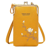 MOMISY Mobile Bag Cellphone Sling Bag Card Holder Wallet Handbag Crossbody multi-function Shoulder Bag for Girls & Women-Embroidery (Yellow)
