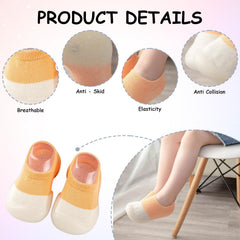 MOMISY Anti-Skid leather soled 2 Color Shoe Socks for Baby Boys and Baby Girls-12 to 24 months, Medium (Orange, 12-24 Months)