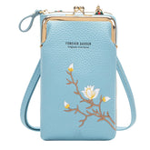 MOMISY Mobile Bag Cellphone Sling Bag Card Holder Wallet Handbag Crossbody multi-function Shoulder Bag for Girls & Women-Embroidery (Blue)