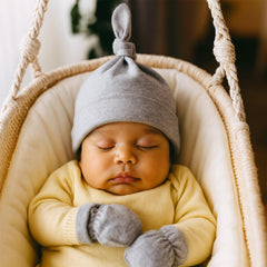 MOMISY Newborn Baby's Cotton Cap Mitten Set, 0-6 Months (IN, Age, 0 Months, 6 Months, Grey)