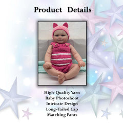 MOMISY Striped Romper with Cap, Photography Props Costume, Pink