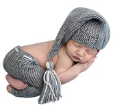 MOMISY Handmade Crochet Baby Photography Props, Pant with Long Tail Cap Costume, Grey