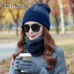 MOMISY Wool Winter Baseball Cap Plus Muffler Scarf Set for Men Women (Royal Blue)