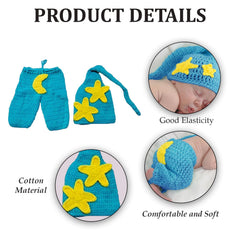 MOMISY Handmade Crochet Baby Photography Prop Set, Blue and Yellow Stars, Pant with Cap