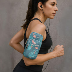 MOMISY Arm Band for Mobile for Cycling, Running, Jogging, Gym Exercise, Outdoor Sports Waterproof Compatible with iPhone & Other Phones, Size up to 6.5 inch (Cyan Heron)