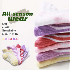 MOMISY Baby Girl Boys children Non Slip Socks Toddlers Infant Warm Cotton Stretch Crew Anti skid silicone dots striped -6 Pairs