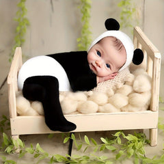 MOMISY Panda Design Baby Photography Costume Set, Black and White Jumpsuit with Matching Cap