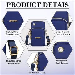 MOMISY Small Cross Body Bag, Multifunction 3 Layer Mini Shoulder Bag Phone Purse Armband with Headphone Port for Teens Girls Ladies Women (Dark Blue)