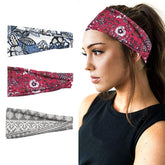 MOMISY 3Pcs Headbands for Women Yoga Running Sports Workout Hiking Hairband Elastic Non Slip Sweat Soft Hair Fashion Bands for Girls- Blue White, Dark Pink, Grey