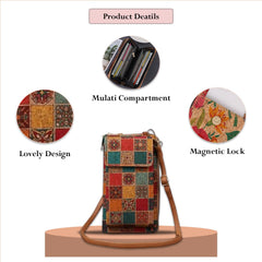 MOMISY Mobile Bag, Cellphone Sling Bag, Card Holder Wallet, Crossbody Bag, PU Leather, for Girls (Checks)