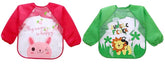 MOMISY Waterproof Smock Painting Apron for Kids Full Sleeve Feeding Bib for Babies Cartoon Animal Art for Infants Toddler Boys Girls (Red Happy-Green Jungle)-Set of 2