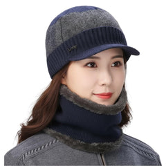 MOMISY Wool Winter Baseball Cap Plus Muffler Scarf Set for Men Women (Blue Grey)