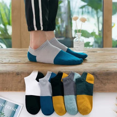 MOMISY Men's Premium Cotton Cushion Ankle length Socks, (Multicolor) Pack of 5 (Free Size) (Block)