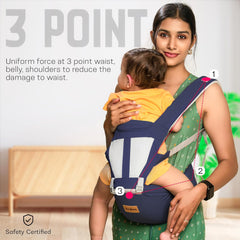 MOMISY 6 In 1 Multipurpose Baby Carrier for New Born Kid | Sling Kangaroo Bag with 6 Carry Positions & Cushioned Seat | Adjustable Carrier with Hip Seat | Carry Bags for 0 to 2 years Boys Girls (Blue)