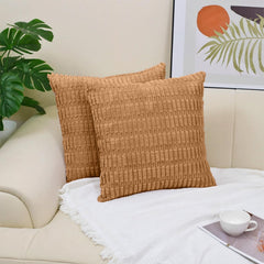 MOMISY Corduroy Cushion Throw Pillow Covers Pink 45 x 45cm, 18x18 inch (Khaki, 2)