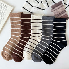 MOMISY Unisex Striped Crew Socks Cotton Blend Casual Socks with Horizontal Stripe Design (Multicolor)