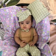 MOMISY Baby Photography Props Set, 4 Pieces, Gentleman Cap with Bow, Pillow and Dungaree (Light Green, 0-3 Months)