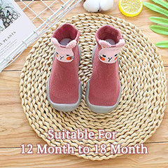 MOMISY Baby Socks Animal Themed, Funny Cartoon Printed Cotton Socks with Shoes - Soft, Non-Slip, and Comfortable Size 12-18M(PinkCat-22-23)