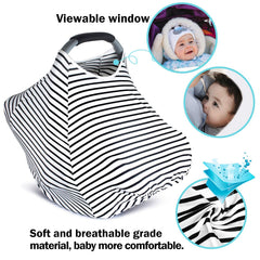 MOMISY Car Seat Canopy Nursing Scarf Poncho Multi-Use Cover, Shopping Cart Cover, Stroller Cover, Infinity Scarf 360° Privacy Breastfeeding Protection, Baby Shower - Black White Strip