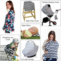 MOMISY Car Seat Canopy Nursing Scarf Poncho Multi-Use Cover, Shopping Cart Cover, Stroller Cover, Infinity Scarf 360° Privacy Breastfeeding Protection, Baby Shower - White Zigzag Design