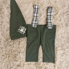MOMISY Newborn Baby Photography Prop Outfits Solid Suspender with Cap Photo Shoot Costume for 0-6 Months (Green, 0-6 Month)