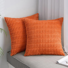 MOMISY Corduroy Cushion Throw Pillow Covers Pink 45 x 45cm, 18x18 inch (2, Orange)