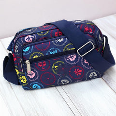 MOMISY Women Mobile Messenger cellphone Bag Ladies Nylon Shoulder Cross Body Long Strap for College, Outing, Travelling, Work (Medium, Stamp)