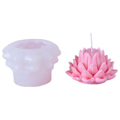 MOMISY 3D Lotus Flower Silicone Candle Mould, Pink and White, 94x58mm Mould Size, Decorative Wax Casting with 114ml Capacity