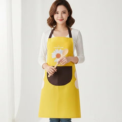 MOMISY Waterproof Kitchen Apron, Cooking Apron with Large Front Pocket, Daisy Print Design (Yellow)