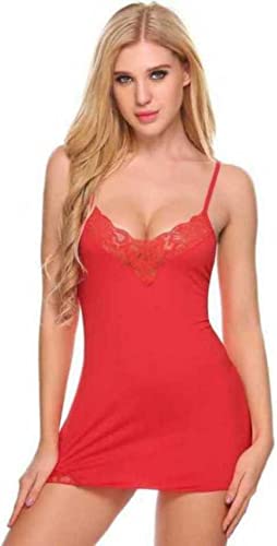 MOMISY Women Slim Fit Lingerie Transparent Set Underwear Lace Cup Teddy Bodysuit Deep Round Neck Spahgetti Back Strap Underwear Babydolls Lingerie Sleepwear-Red