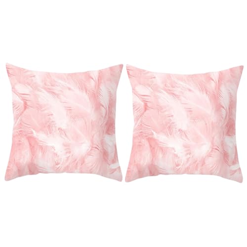 MOMISY Decorative Polyester Home Sofa Bedside Cushion Throw Pillow Covers, 45 x 45 cm, Pack of 2 (Leaves-PinkB-2)
