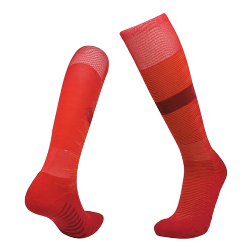 MOMISY Soccer Football Athletic Sports knee High Cotton Blend Socks for Men & Women | Odour Free, Superior Grip-Pack of 1 (Stripe Red)