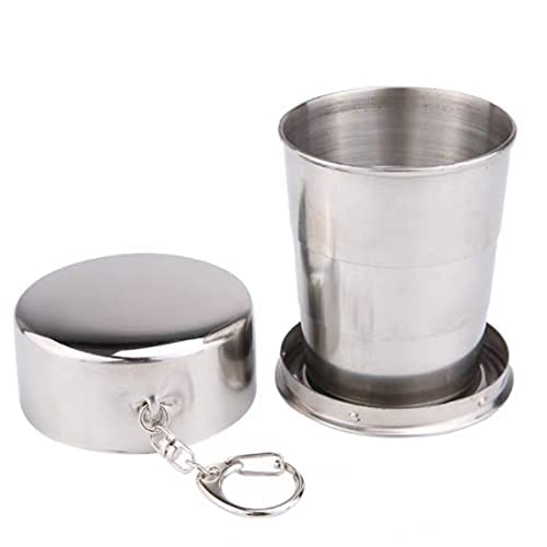 MOMISY Portable Folding Stainless Steel Travel Camping Water Mug Cup Glass -150ml, Silver (Stainless Steel 201)