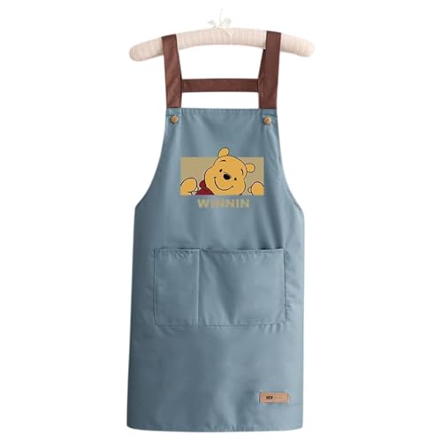 MOMISY Kitchen Apron with Front Pocket – Cute Cartoon Cooking Apron (Blue)