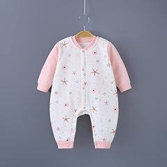 MOMISY Unisex Baby Snap closure Romper Bodysuit One Piece Jumpsuit Sleepsuit Outfits 9-12 Months Snug Fit Cotton- Pink Starfish