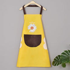 MOMISY Waterproof Kitchen Apron, Cooking Apron with Large Front Pocket, Daisy Print Design (Yellow)