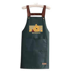 MOMISY Kitchen Apron with Front Pocket – Cute Cartoon Cooking Apron (Dark Green)