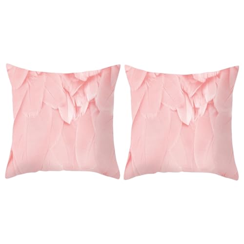 MOMISY Decorative Polyester Home Sofa Bedside Cushion Throw Pillow Covers, 45 x 45 cm, Pack of 2 (Leaves Pink A2)