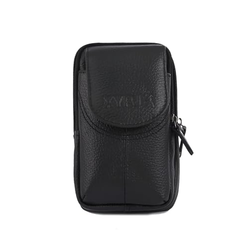 MOMISY Mobile Phone Holster, Leather Belt Clip Case Cover for Men (Thread Black, Vertical)