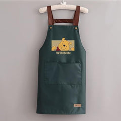 MOMISY Kitchen Apron with Front Pocket – Cute Cartoon Cooking Apron (Dark Green)