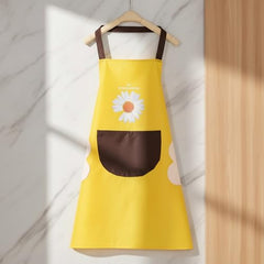 MOMISY Waterproof Kitchen Apron, Cooking Apron with Large Front Pocket, Daisy Print Design (Yellow)