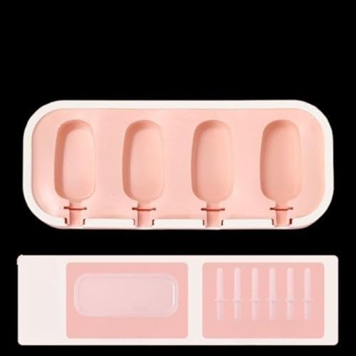 MOMISY Silicone Ice Cream Mold 4 Cell Popsicle Molds for DIY Homemade Desserts Freezer Fruit Juices Ice Pop Maker Mould (Oval)