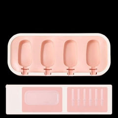 MOMISY Silicone Ice Cream Mold 4 Cell Popsicle Molds for DIY Homemade Desserts Freezer Fruit Juices Ice Pop Maker Mould (Oval)