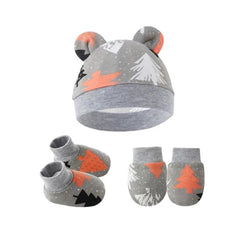 MOMISY Cotton Baby Caps, Mittens and Booties Set, 0-6 Months (in, Age, 0 Months, 6 Months, Tree)