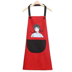 MOMISY Waterproof Kitchen Apron, Cooking Apron with Large Front Pocket, Cute Girl Print Design (Red Black)