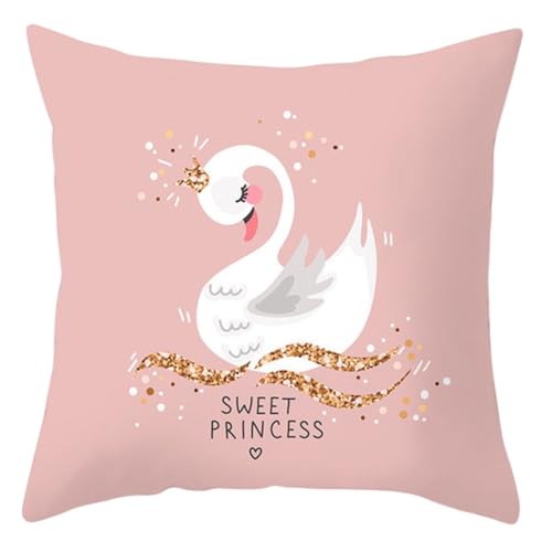 MOMISY Swan Princess Cushion Cover with Gold Glitter Accents (Pink)
