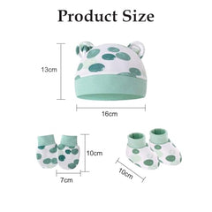 MOMISY Cotton Baby Caps, Mittens and Booties Set, 0-6 Months (in, Age, 0 Months, 6 Months, Polka)