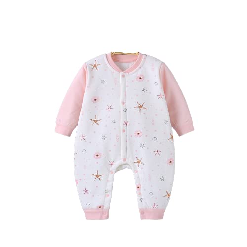 MOMISY Unisex Baby Snap closure Romper Bodysuit One Piece Jumpsuit Sleepsuit Outfits 9-12 Months Snug Fit Cotton- Pink Starfish