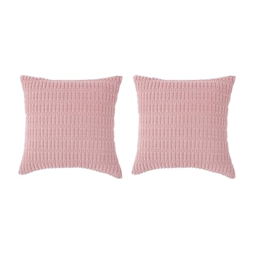 MOMISY Corduroy Cushion Throw Pillow Covers Pink 45 x 45cm, 18x18 inch (2, Pink)
