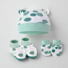 MOMISY Cotton Baby Caps, Mittens and Booties Set, 0-6 Months (in, Age, 0 Months, 6 Months, Polka)